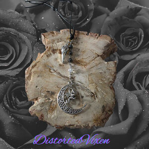 Hematite Dragon Moon Raven Skull Necklace | Gothic Protection Amulet | Shadow